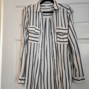 Striped Button-Up Shirt - Olivia Grey